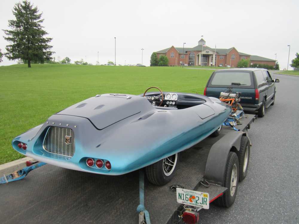 1962 Shark on trailer_on driveway looking up hill at AACA Hershey Museum_IMG_3657_midtone_plus 15